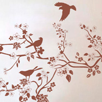 цветущая ветка дерева с птицами